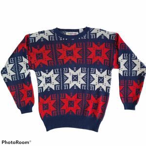 Vintage Color Me Beautiful red white blue snowflake crew sweater Mediium